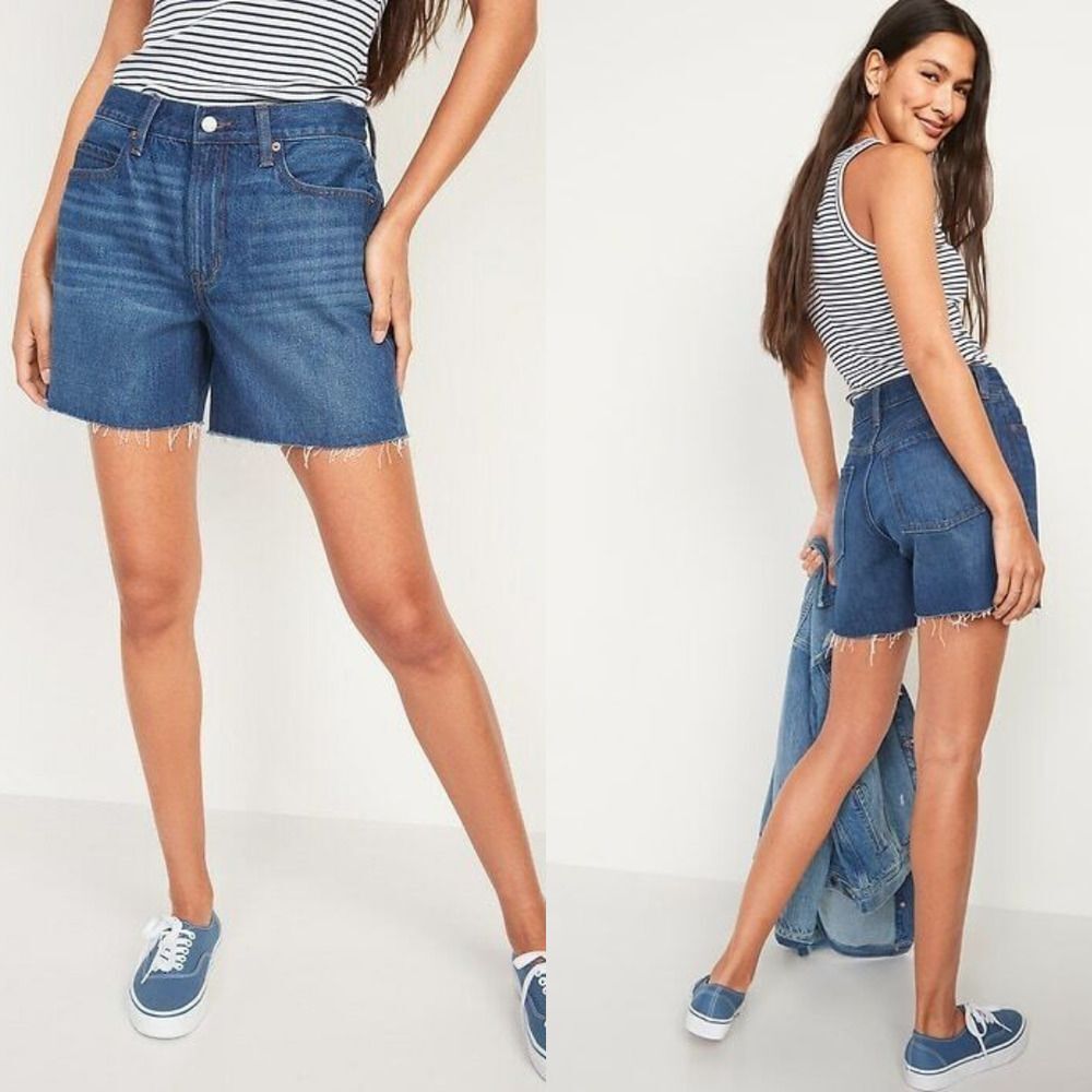 Old Navy High-Waisted Slouchy Cut-Off Denim Jean Shorts Five Pocket Blue Size 12